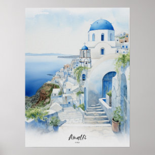 Reiseziel Amalfi Watercolor Kunst, Dichtung und Mu Poster