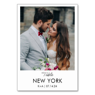 Reiseziel-Foto und Name der Hochzeit Tischnummer
