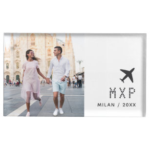 Reiseziel für Hochzeiten Foto- und Flughafencode Platzkartenhalter