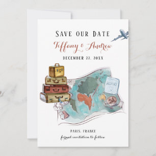 Reiseziel-Hochzeit-Kofferkarte Save The Date