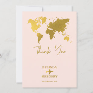 Reiseziel Hochzeit Welt Reisepass Rosa Gold Dankeskarte