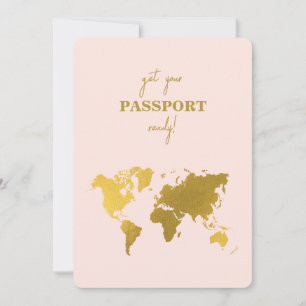 Reiseziel Hochzeit Welt Reisepass Rosa Gold Einladung