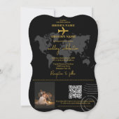 Reiseziel Hochzeit Weltpass Schwarz Gold Einladung (Rückseite)