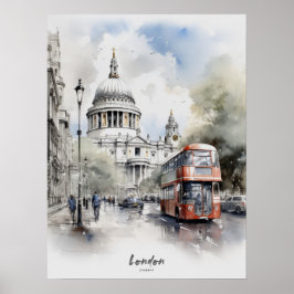 Reiseziel London Watercolor Wall Art Poster