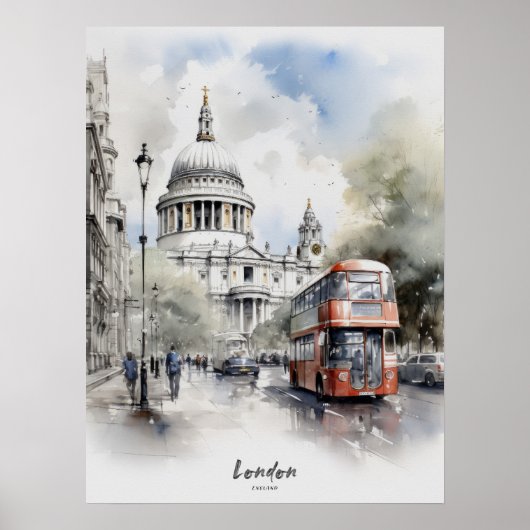 Reiseziel London Watercolor Wall Art Poster (Vorne)