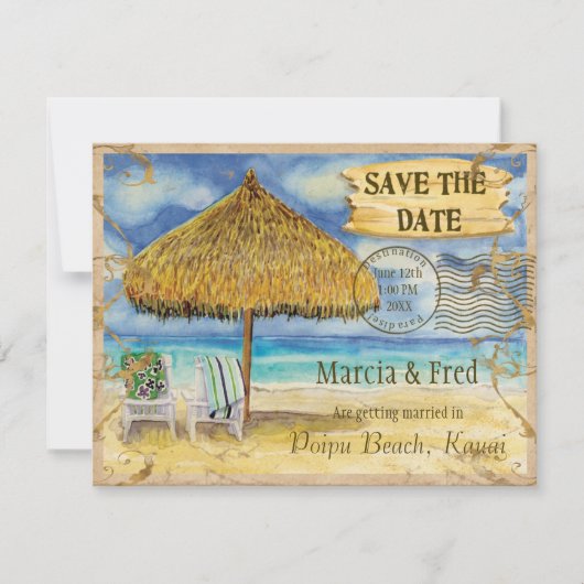 Reiseziel Paradies, Tropischer Strand Termin vorme Save The Date (Vorderseite)