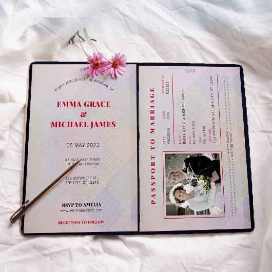 Reiseziel Reisepass Hochzeitsempfang Einladung