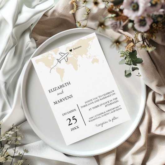 Reiseziel Weltkarte Hochzeit Einladung
