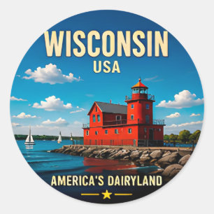 Reiseziel Wisconsin Lake Michigan 🟡 Runder Aufkleber
