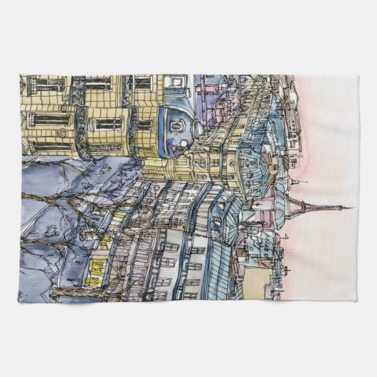 Reiseziele | Aquarell Eiffelturm & Paris Handtuch (Horizontal)