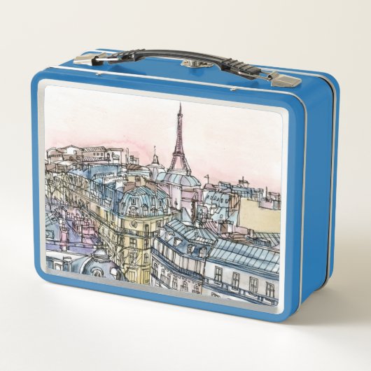 Reiseziele | Aquarell Eiffelturm & Paris Metall Lunch Box (Rückseite)