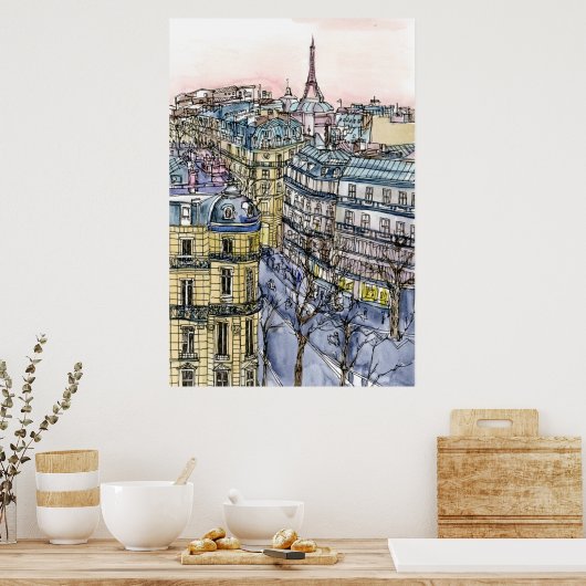 Reiseziele | Aquarell Eiffelturm & Paris Poster (Küche)