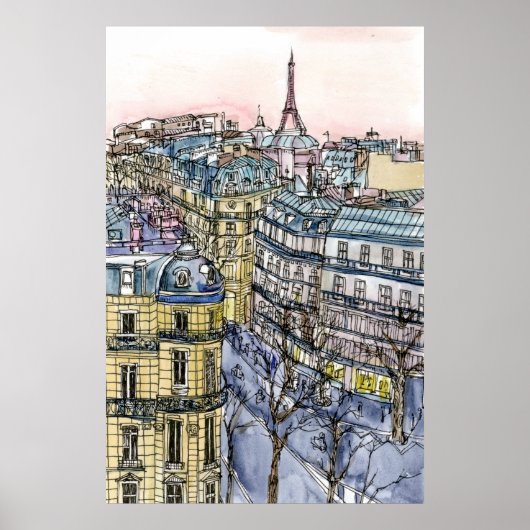 Reiseziele | Aquarell Eiffelturm & Paris Poster (Vorne)