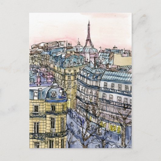 Reiseziele | Aquarell Eiffelturm & Paris Postkarte (Vorderseite)