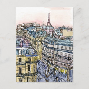 Reiseziele   Aquarell Eiffelturm & Paris Postkarte