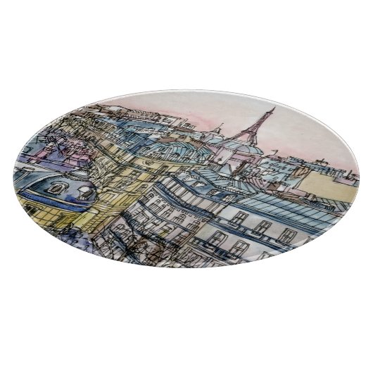 Reiseziele | Aquarell Eiffelturm & Paris Schneidebrett (Ecke)