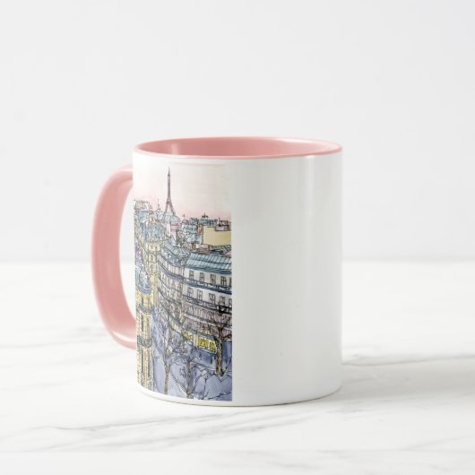 Reiseziele | Aquarell Eiffelturm & Paris Tasse (Vorderseite Links)