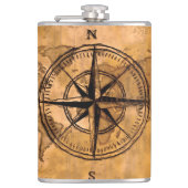 Reiseziele - Compass-Rose und Weltkarte Flachmann (Vorderseite)