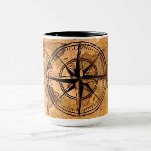 Reiseziele - Compass-Rose und Weltkarte Tasse (Zentrum)