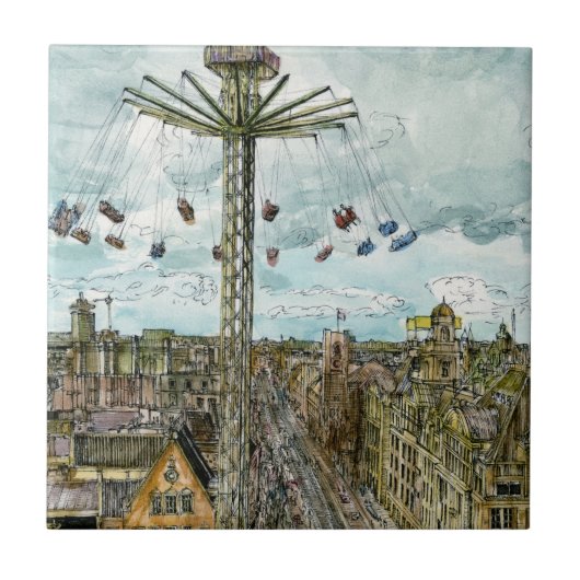Reiseziele | European Swing Ride Watercolor Fliese (Vorderseite)