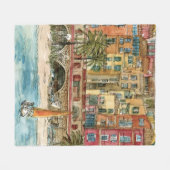 Reiseziele | Strand und Gebäude in Aquarellfarben Fleecedecke (Vorderseite (Horizontal))