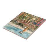 Reiseziele | Strand und Gebäude in Aquarellfarben Fliese (Seite)