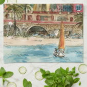 Reiseziele | Strand und Gebäude in Aquarellfarben Geschirrtuch (Gefaltet)