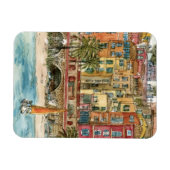 Reiseziele | Strand und Gebäude in Aquarellfarben Magnet (Horizontal)