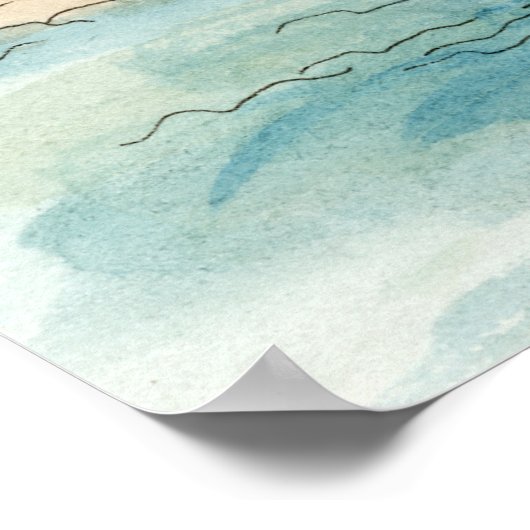 Reiseziele | Strand und Gebäude in Aquarellfarben Poster (Ecke)