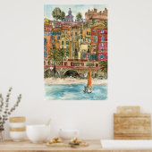 Reiseziele | Strand und Gebäude in Aquarellfarben Poster (Küche)