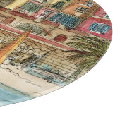 Reiseziele | Strand und Gebäude in Aquarellfarben Schneidebrett (Ecke)