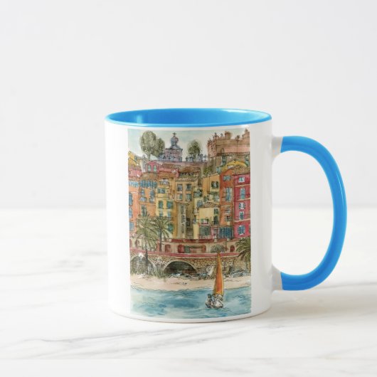 Reiseziele | Strand und Gebäude in Aquarellfarben Tasse (Rechts)