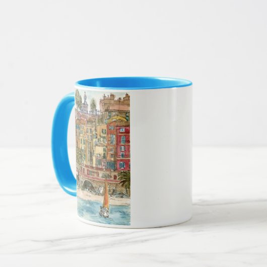 Reiseziele | Strand und Gebäude in Aquarellfarben Tasse (Vorderseite Links)