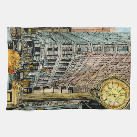 Reiseziele | Vintage Uhr Geschirrtuch (Horizontal)