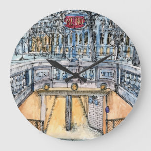 Reiseziele Vintage Wasserfarbene U-Bahn-Einfahrt Große Wanduhr