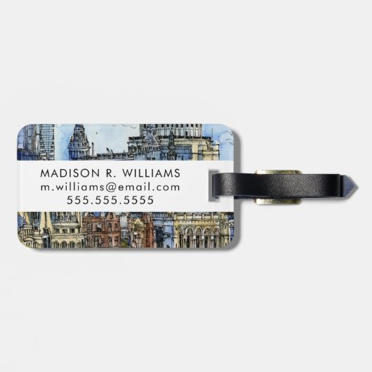 Reiseziele | Wasserfarbe Themse Wasserfront Gepäckanhänger (Rückseite horizontal)