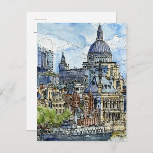 Reiseziele | Wasserfarbe Themse Wasserfront Postkarte (Vorne/Hinten)