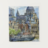 Reiseziele | Wasserfarbe Themse Wasserfront Wandteppich (Vorderseite)