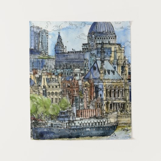 Reiseziele | Wasserfarbe Themse Wasserfront Wandteppich (Vorderseite)