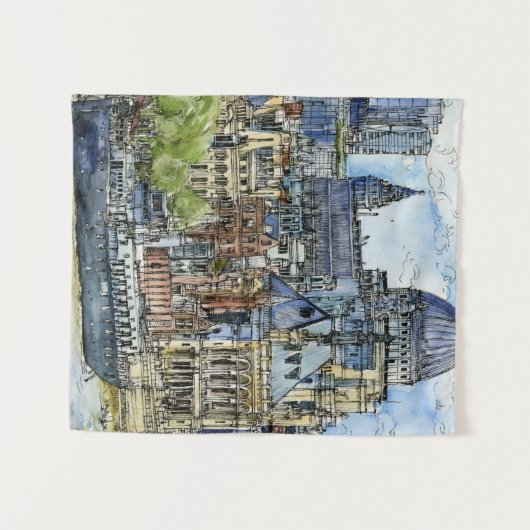 Reiseziele | Wasserfarbe Themse Wasserfront Wandteppich (Vorderseite (Horizontal))