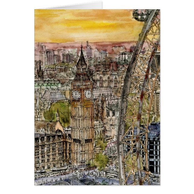 Reiseziele | Watercolor Big Ben & London Eye (Vorne)