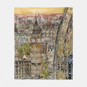 Reiseziele   Watercolor Big Ben & London Eye Fleecedecke
