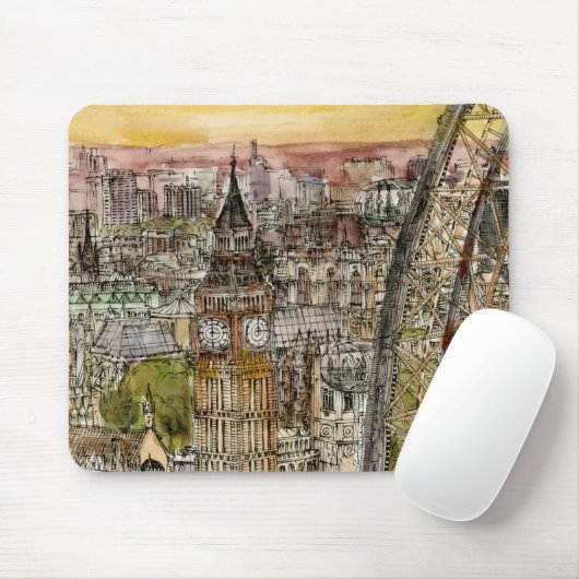 Reiseziele | Watercolor Big Ben & London Eye Mousepad (Mit Mouse)