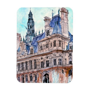 Reiseziele   Watercolor Rustic Hotel de Ville Magnet