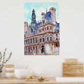 Reiseziele | Watercolor Rustic Hotel de Ville Poster (Küche)
