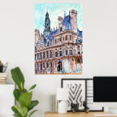 Reiseziele | Watercolor Rustic Hotel de Ville Poster (Heimbüro)
