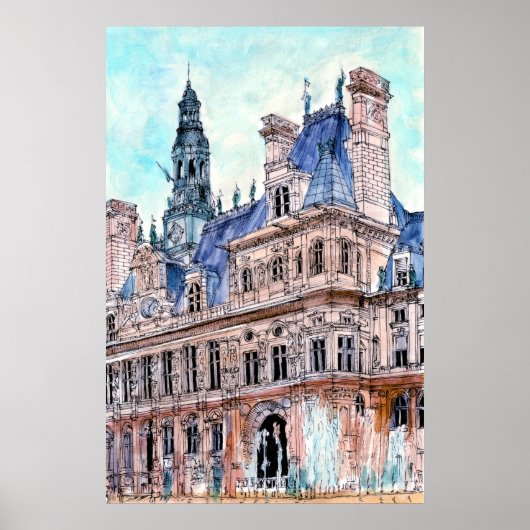 Reiseziele | Watercolor Rustic Hotel de Ville Poster (Vorne)