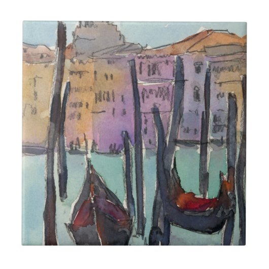 Reiseziele | Zwei Gondeln in der Skizze von Venedi Fliese (Vorderseite)