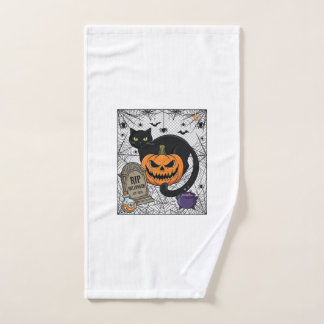 Reiß Halloween schwarze Katze Kürbis Grabstein Kes Handtuch