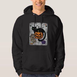 Reiß Halloween Schwarze Katze Kürbis Grabstein Kes Hoodie